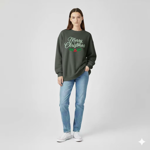 Sweat-shirt ample en molleton de coton pour femme, col montant, imprimé, avec badge à sequins, style décontracté, streetwear d'hiver - Product Image 1