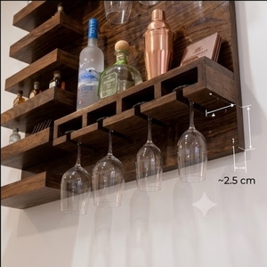 Rustic Wood Wall Shelf 5 Tier Hanging Storage <b>Rack</b> For Wine <b>Glasses</b> And Bottles - Product Image 5