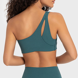 Sujetador deportivo corto de un hombro para mujer, Tops cortos de entrenamiento de gimnasio, sujetador de Yoga acolchado para correr y Fitness de Spandex - Product Image 4