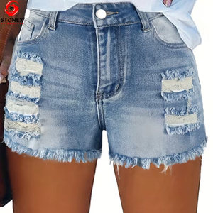 Nouveaux shorts en jean déchirés respirants pour femmes 2025, 100% coton, lavés, vente en gros, prix bas, meilleure qualité, short en jean déchiré - Product Image 1