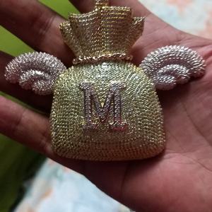 14K White Gold Plated 3.30Ct Real Moissanite Round Cut Money Bag Pendant for Men Hip-Hop Style Princess Cut - Product Image 2