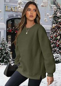 Top qualité femmes surdimensionné col rond à manches longues hauts pull en polaire avec sweats à poche - Product Image 5