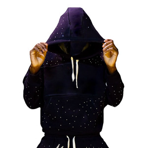Nouvelle tendance personnalisée noir 100% coton sweat à capuche strass bouffée impression Logo lavable pull pour adultes d'hiver - Product Image 1
