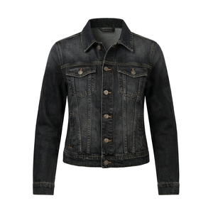 Vêtements personnalisés - Blouson bomber en denim vintage pour homme, bleu, en coton, col rabattu, style décontracté, simple boutonnage, coupe classique, hiver - Product Image 2