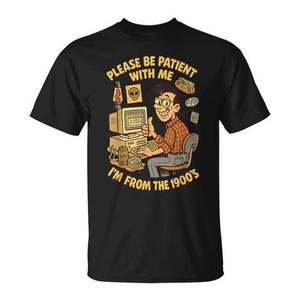 T-shirt vintage da geek degli anni '00 con scritta 'Please Be Patient' - Stile vintage promozionale - Product Image 1