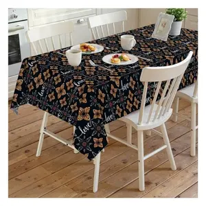 Totally Customizable Size Shape Color Digital Floral Printed Black Ultimted Premium Quality Rectangular Decorations Table Cloths