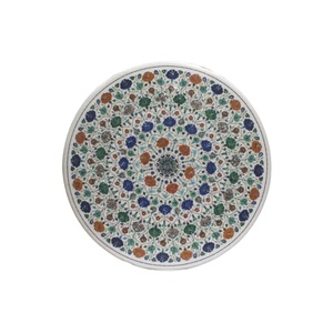 Table basse octogonale en marbre avec dessus en verre semi-précieux incrusté Assemblage facile Meubles de maison Décor fait à la main Moderne - Product Image 1