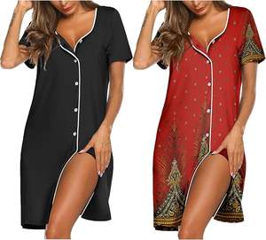 Camisón de verano Otoño Invierno para mujer, camisón hasta la rodilla, pijama de dibujos animados de manga corta, 3XL 100%, tejido de poliéster - Product Image 1