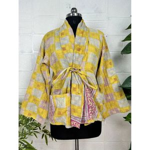 Vintage <b>Kantha</b> Stitch Dori <b>Jacket</b> One-of-a-Kind Handstitched Boho Chic Reversible Short Coat Patchwork Decoration for Spring - Product Image 2