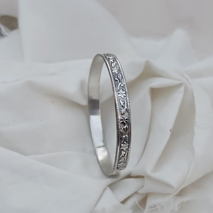 Brazalete apilable hecho a mano Vintage con textura de flor chapada en plata de ley 925, joyería de moda para mujer, proveedores al por mayor - Product Image 1