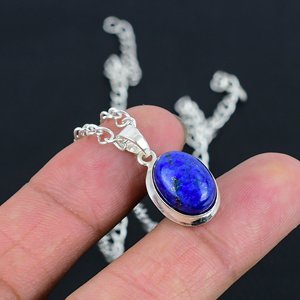 Collier pendentif en lapis-lazuli naturel très vendu, argent sterling 925, ovale 8x10 mm, fait à la main, bijoux minimalistes délicats, cadeau pour femme - Product Image 1