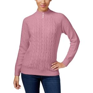 Maglione Casual da Donna Karen Scott in Maglia a Treccia con Collo Alto, Traspirante, Motivo Floreale Rosa e Righe, per Autunno, Taglie dalla Petite alla L - Product Image 1