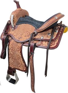 Selle de cheval de course de baril occidental léger en cuir occidental de qualité supérieure Taille 14 "à 18" pouces Selle de cheval de siège - Product Image 3