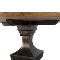 Vintage Endüstriyel Ahşap ve Metal Yüksek Kaliteli İşçilikli Ayaklı Yuvarlak Şekilli Masif Mango Ağacı Şerit Tasarımlı Üst Tabla Yemek Masası