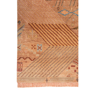 Manchaha Classic Large Area Wool & <b>Silk</b> Hand Knotted Rugs <b>Red</b> Orange Geometric Pattern for Home Hallway-Model Lub-119 for Teens - Product Image 4