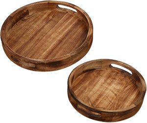 Plateau de service et plateau de présentation de qualité durable, en bois naturel, élégant, moderne, luxueux, à double poignée, écologique, de qualité commerciale - Product Image 1