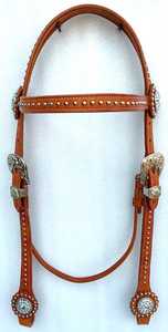 Hebilla de latón grabada en plata de alta calidad y auriculares Concho Headstall de cuero genuino para productos de equitación - Product Image 5
