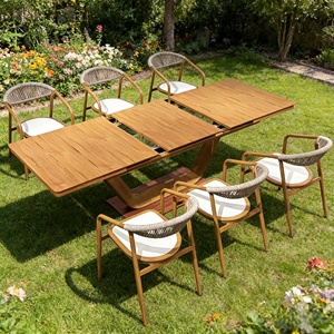 Mesa Telescópica <span class=keywords><strong>de</strong></span> Aluminio con Acabado Imitación Madera, Resistente al Óxido, para 10 Personas, Muebles <span class=keywords><strong>de</strong></span> Comedor para Exteriores, Terrazas y Fiestas, <span class=keywords><strong>Venta</strong></span> al Por Mayor - Product Image 3