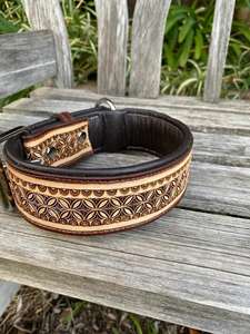 Latest Hot Selling Floral Hand Tooled Leather Dog Collar for Pets Real Genuine Leather Padded Adjustable Accessory for Neck Belt - Product Image 3