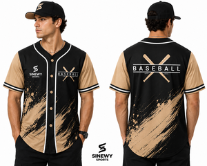 Maillot de baseball pour homme SINEWY SPORTS, noir et or, imprimé par sublimation, évacuation de l'humidité, manches courtes, coupe classique, toutes saisons - Product Image 6