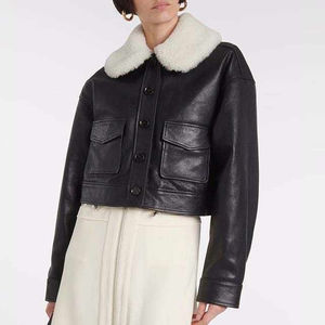 New Arrival <b>Women</b> Real Sheepskin <b>Flying</b> <b>Jacket</b> Brown genuine Leather <b>Jacket</b> Coat - Product Image 1