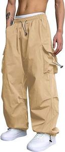 Pantalones de paracaídas con bolsillo plano para hombre, pantalones Cargo holgados informales, pantalones Unisex de calle Y2K, pantalones con cordón - Product Image 6