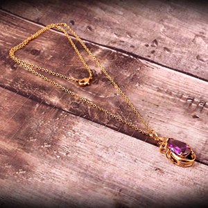 Cadena Gruesa de Latón Chapado en Oro de 18K, Collar de Piedras Preciosas de Cuarzo Amatista con Forma de Pera Natural DE LA Suerte, Joyería de Moda - Product Image 1