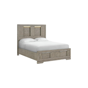 เตียงควีน Argo ไม้เนื้อแข็งสีเทาดีไซน์แบบดั้งเดิมพร้อมไฟ LED ทนทานและประกอบได้สำหรับตกแต่งบ้าน - Product Image 1