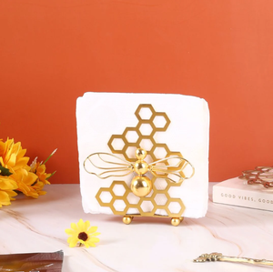 Servilletero de abejas para mesas, colmena de abejas, soporte de tejido Vintage para servilleta de cocina, diseño de panal y centro de mesa de abeja dorada - Product Image 4