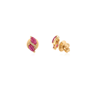 Delicate Tiny Style Genuine <b>Ruby</b> & Diamond Fine Minimalist Stud Earrings K14 Yellow Gold Valentine' Day Gift Trending Jewelry - Product Image 5