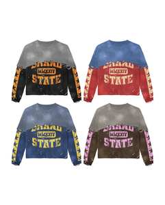 <b>Men's</b> Custom Clothing Whole Sale Double Long Sleeve <b>Fleece</b> Sun Faded Crew Neck Two Color Autumn Winter T <b>Shirts</b> For <b>Men's</b> - Product Image 1