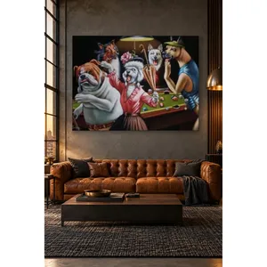Impression sur toile Fida Poodle avec chapeau et Bulldog Billiards Night - Product Image 4