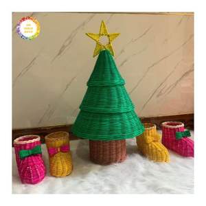 Arbre de Noël Rotin Étoiles Suspendus Décor Creative Rotin Ornement De Noël Style Pour Noël Ou Pâques Décor De Vacances - Product Image 4