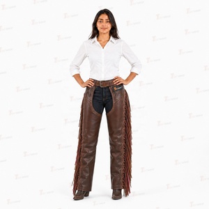 Guêtres en cuir véritable Tecnica pour femme, taille haute, avec franges, pour la protection équestre - Product Image 2