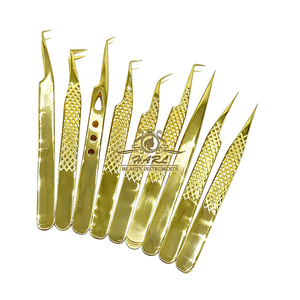 All Gold Finish Eyelash Extension Tweezer Set Customize Tweezers For Eyelash Extension lash tweezers fiber tip Eyelashes <b>Tools</b> - Product Image 1