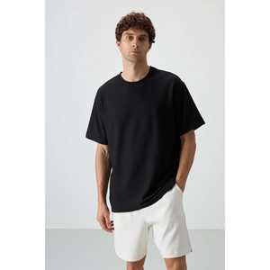 Basic Men's Oversize <b>Waffle</b> Interlock Textured T-<b>Shirt</b> Black-88379 100% Cotton - Product Image 6