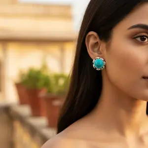 Women's Trendy 925 <b>Silver</b> Turquoise Stud <b>Earrings</b> 18K Gold Rose Gold Cute <b>Drop</b> Design for Engagement Gift Jewelry Pearl Diamond - Product Image 2