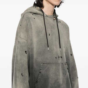 Prince pull à manches longues mode tenue hommes en détresse à capuche Logo personnalisé imprimé couleur unie hommes en détresse à capuche - Product Image 3