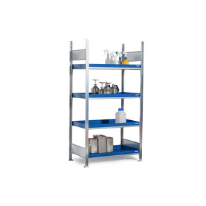 Scaffale per piccoli contenitori di sostanze pericolose, campo base, 4 vasche di raccolta verniciate, 1060 x 637 x 2000 mm - Product Image 1