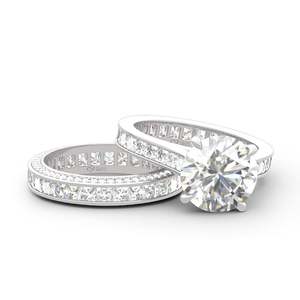 Jeulia Rhodium Plated <b>Sterling</b> <b>Silver</b> Three Sided Pave Eternity Ring <b>Set</b> with Diamond - Product Image 3
