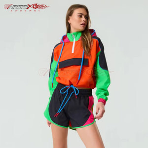 <b>Lightweight</b> Windbreaker Shorts Set For <b>Women</b> With Zipper <b>Jacket</b> And Elastic Waist Stylish Windbreaker Shorts Set - Product Image 6