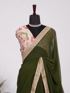 Sari DE TRABAJO bordado de secuencia de Georgette de alta calidad con pieza de blusa para ropa de fiesta India vestido de mujer al por mayor - Product Image 5