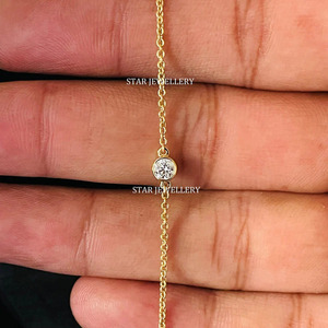 14K Or Massif 0.25 Ct Lab Grown Diamond Solitaire Bracelet pour elle Fine Jewelry. - Product Image 4