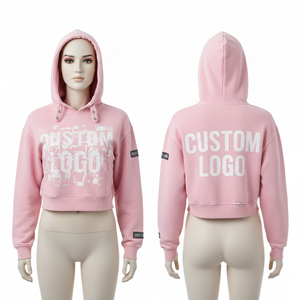 Sweat à capuche court de qualité supérieure pour femme, avec logo de marque personnalisé, épaules tombantes, coupe lourde - Product Image 1