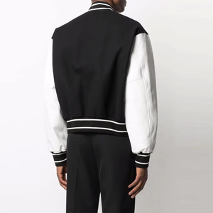 Unisex Black and <b>White</b> Varsity Jacket Custom College Baseball Bomber Jacket <b>Wool</b> & Leather Letterman Coat Polyester Cotton Blend - Product Image 3