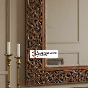 Miroir mural en bois Art Déco artisanal avec cadre sculpté décoratif Occasion de mariage - Product Image 5