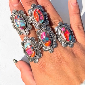 แหวนเงินสเตอร์ลิงประดับ925เทอร์ควอยส์แบบมีหนามสีชมพูดั้งเดิมขายดีเครื่องประดับชั้นดีดีไซน์เนอร์ราคาโรงงานขายส่งใหม่ - Product Image 1