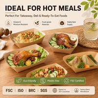 Bandeja de papel desechable con borde plegado y diseño Kraft para servicio de hot dogs, lista para marca privada