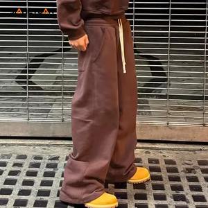 High Street hommes décontracté surdimensionné pantalons de survêtement épais polaire luxe poids lourd empilé pantalon minimaliste Streetwear jambe large - Product Image 4