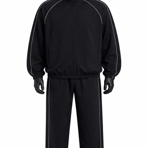 Men’s Black Training Tracksuit Set <b>Zip</b> <b>Up</b> <b>Jacket</b> & Pants Contrast Piping Nylon Tracksuit Uniform Custom Logo OEM Wholesale - Product Image 1